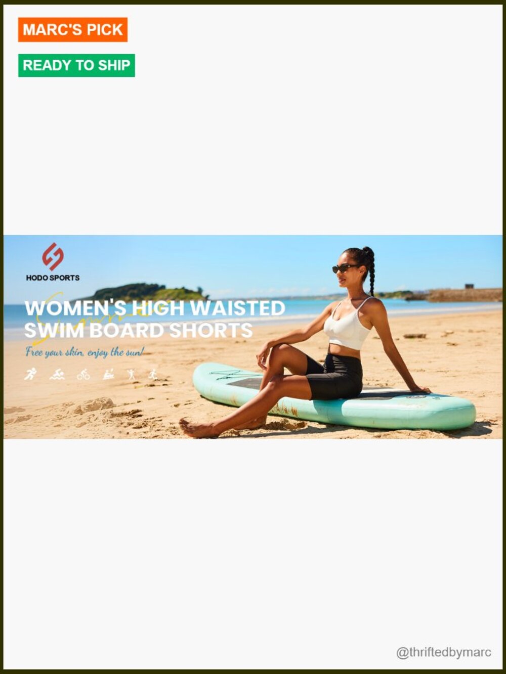 Women's High Waisted Swim Board Shorts UPF 50+ Quick Dry with Pockets Liner - Picture 7 of 7